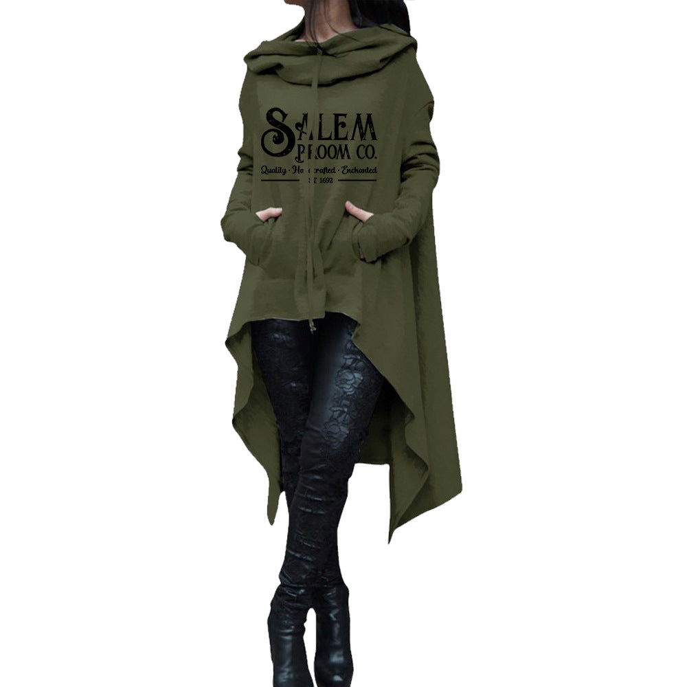 Autumn And Winter Mid-length Long Sleeve Large Size Irregular Hooded Sweater Casual Top