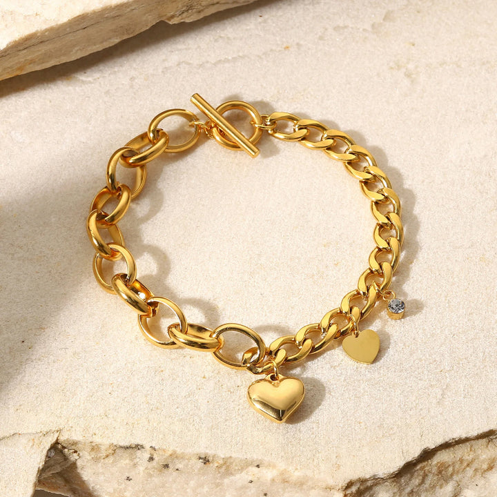 18K Gold Plated Cuban Chain Pendant OT Buckle Bracelet