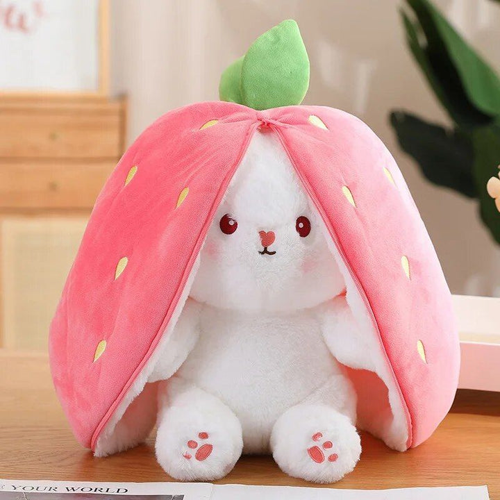 Charming Strawberry Carrot Rabbit Plush Toy - Transformable Fruit to Bunny Stuffed Doll