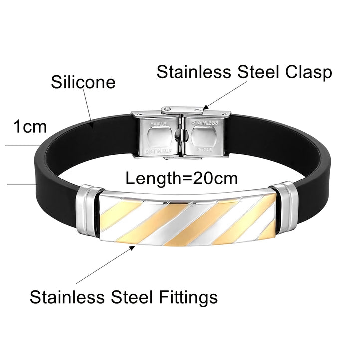 Geometric Stripe Stainless Steel and Silicone Cuff Bracelet