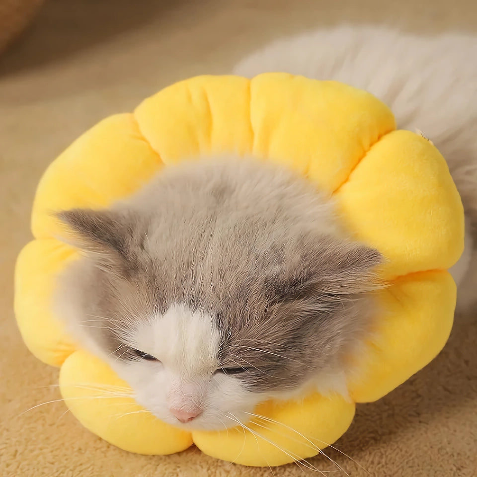 Yellow Cotton Sunflower Shaped Anti-Lick Bite Neck Collar for Cats