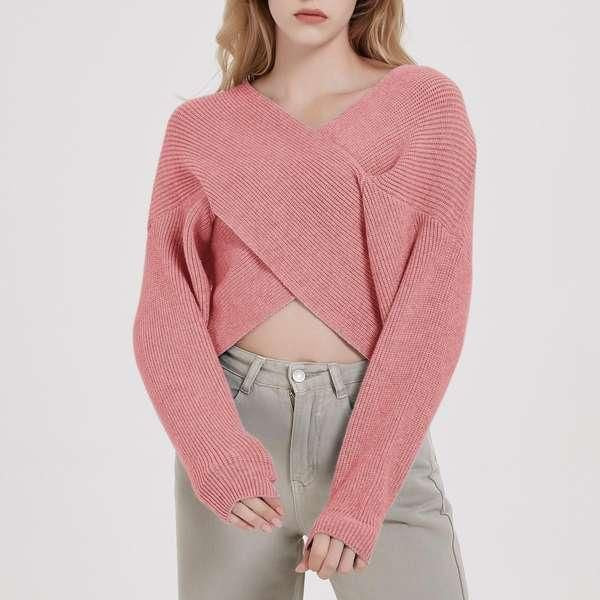 Cross V-neck Knitted Sweater