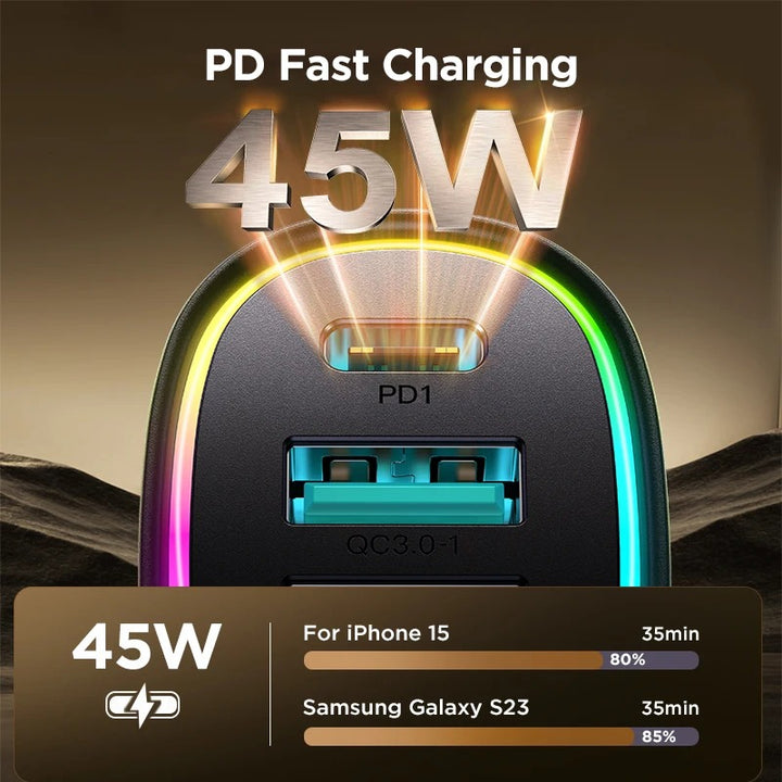 45W 4-in-1 Car Charger with PD3.0 & QC3.0 for Fast Charging