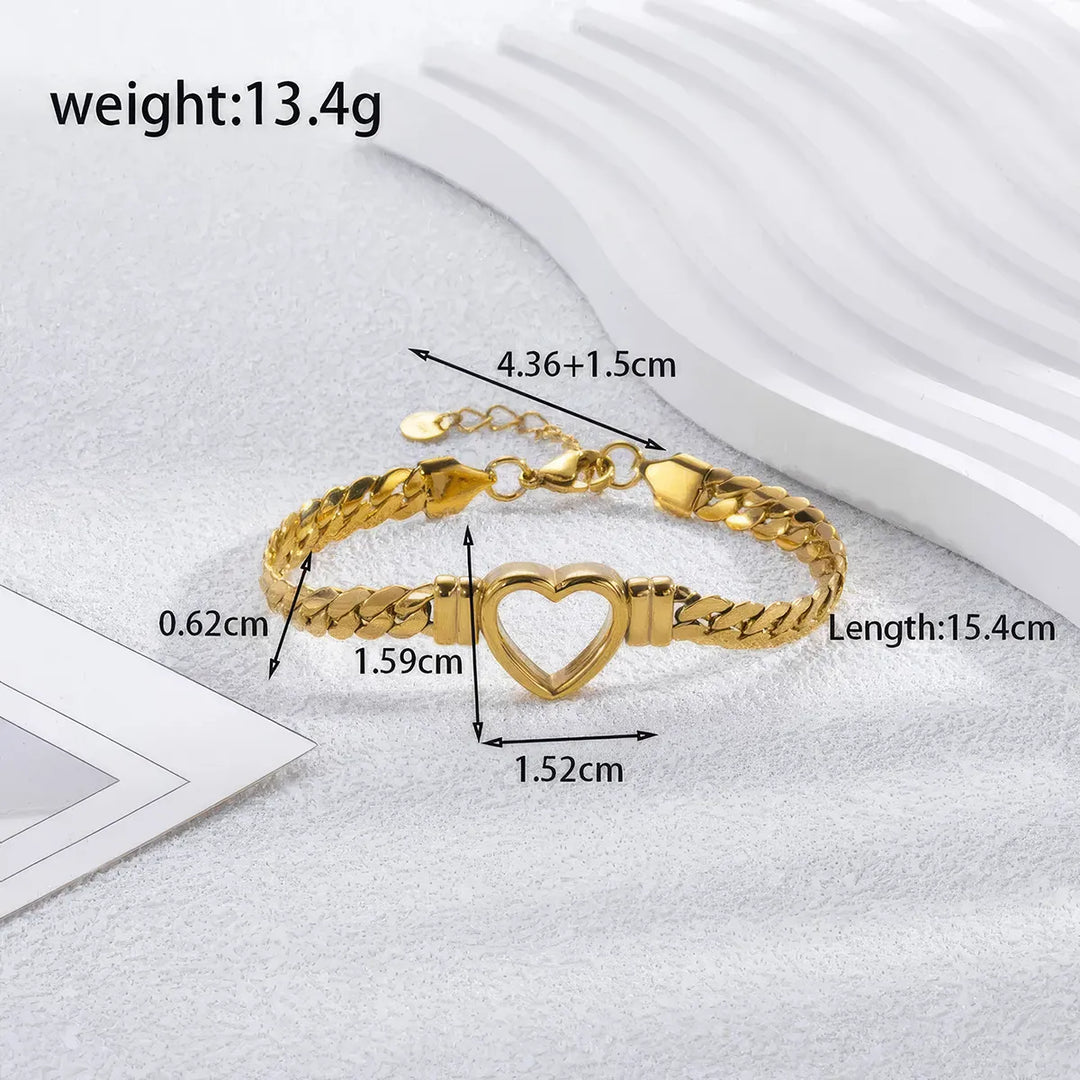 Love Heart Cuban Chain Stainless Steel Bracelet