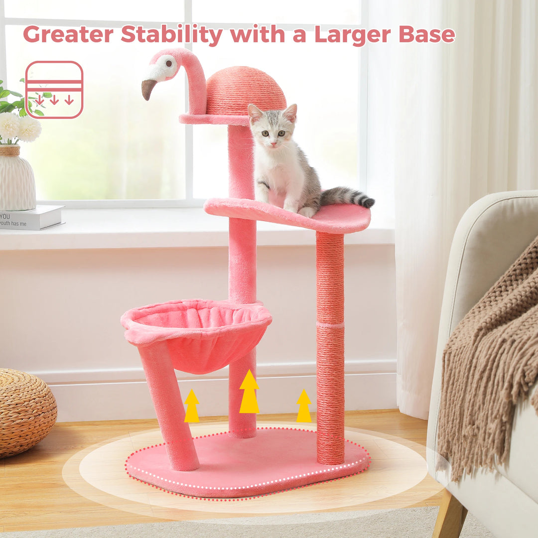 Charming Pink Flamingo Multi-Level Cat Tree with Hammock & Scratching Posts