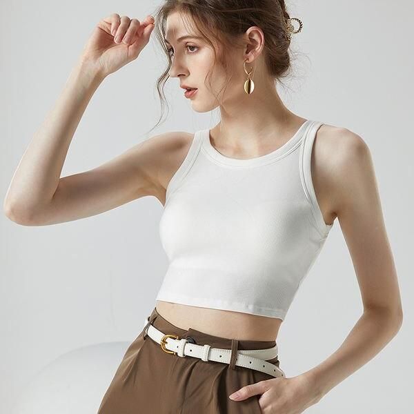 Elegant Ribbed Camisole Crop Top with Built-In Padding