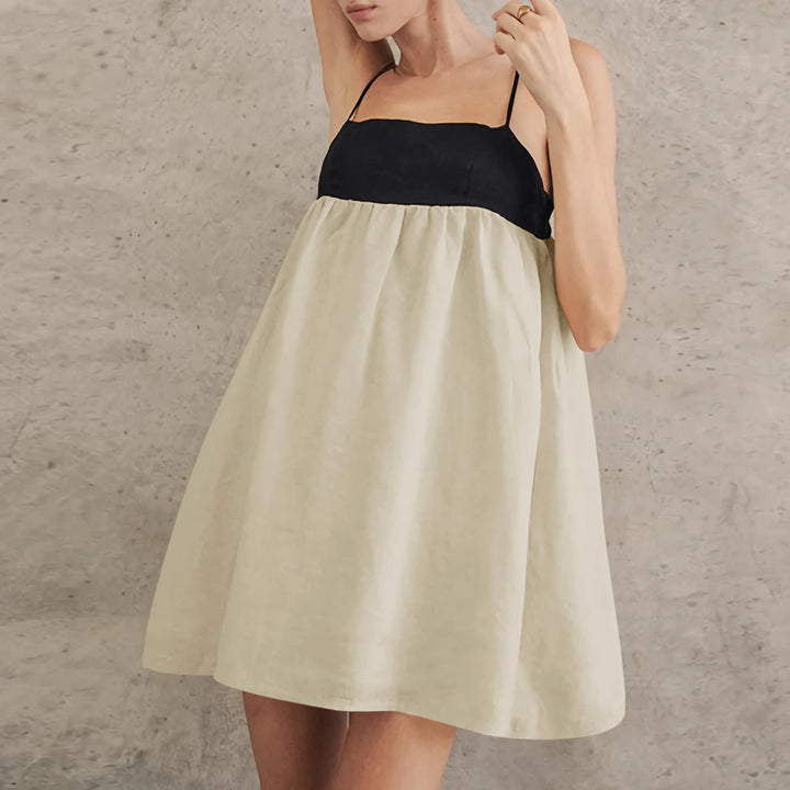 Summer Breeze Linen Mini Dress - Casual Spaghetti Strap A-Line