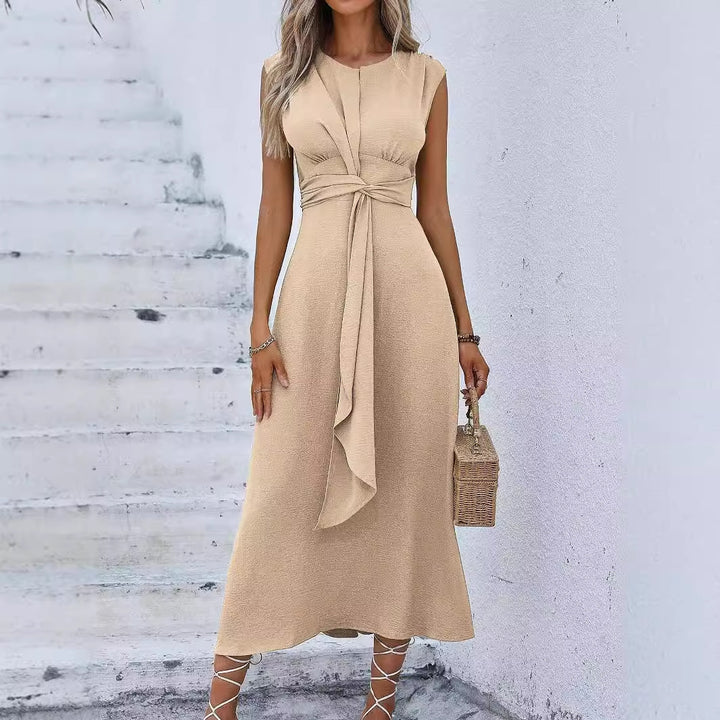 Solid Color Waist Tight Tied Dress Women