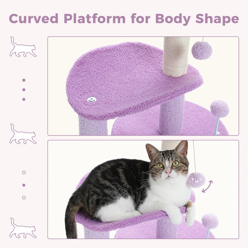 Small Purple Flower Cat Tree with Condo & Scratching Post