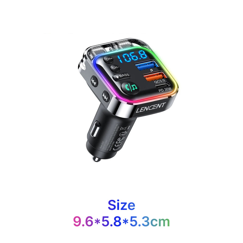 Bluetooth 5.3 FM Transmitter with 30W PD & QC3.0 Fast Charger