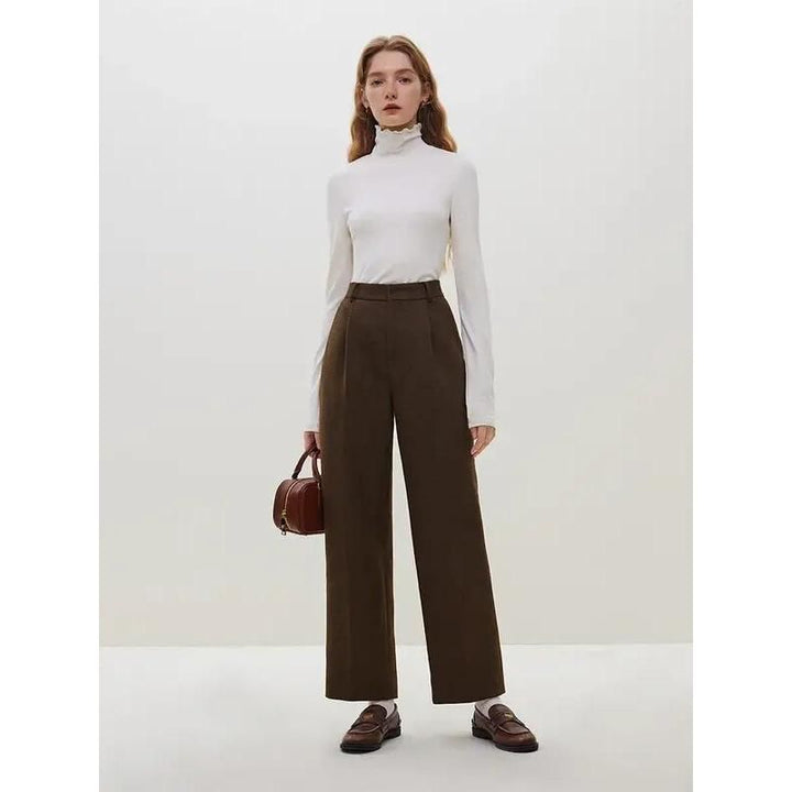 Classic High-waisted Wool Straight Pants for Women