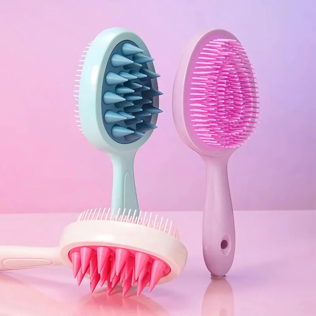 Double-Sided Silicone Scalp Massage Brush with Long Handle