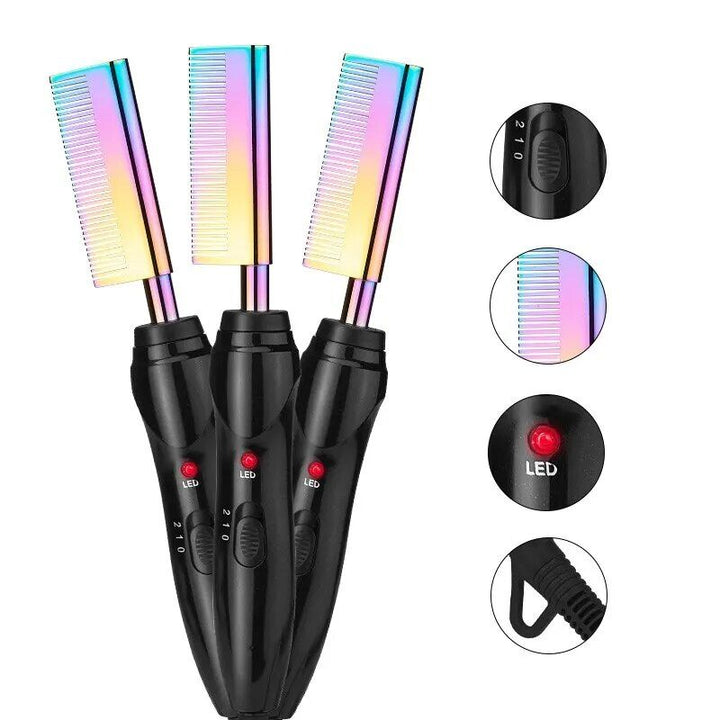 2-in-1 Gradient Hair Straightener & Curling Iron: Electric Hot Comb for Ultimate Styling