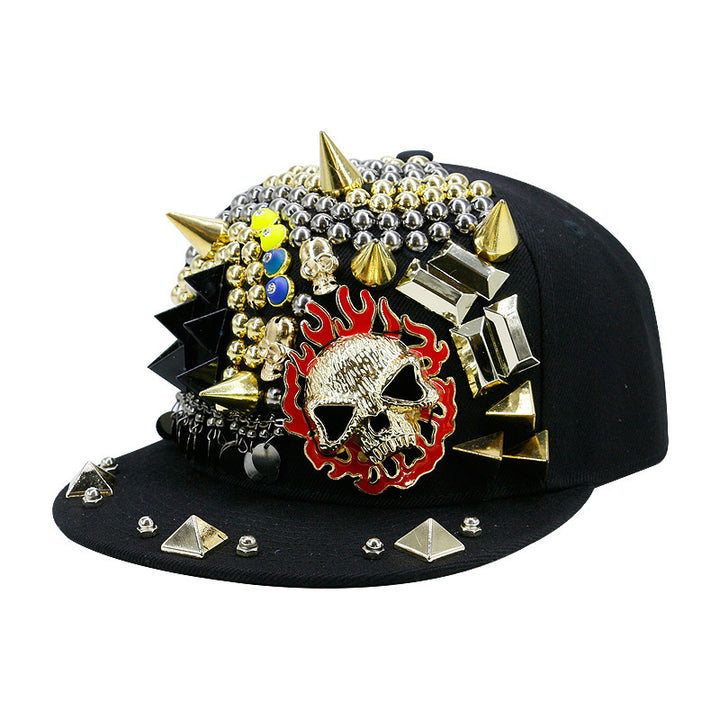 Flame Big Ghost Head Flat-brimmed Cap Rivet Baseball Cap