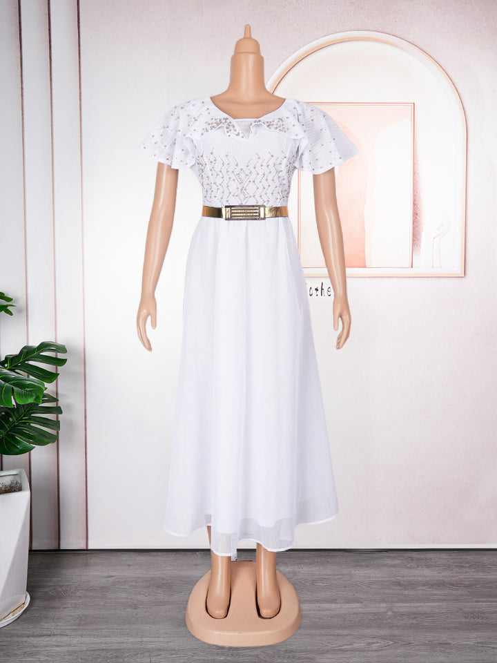 Heavy Industry Beads High Waist  Flattering Wide Hem Long Dress