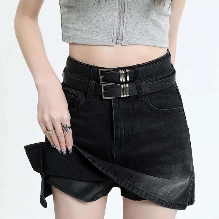 Chic High Waist Denim Mini Skirt with Belt