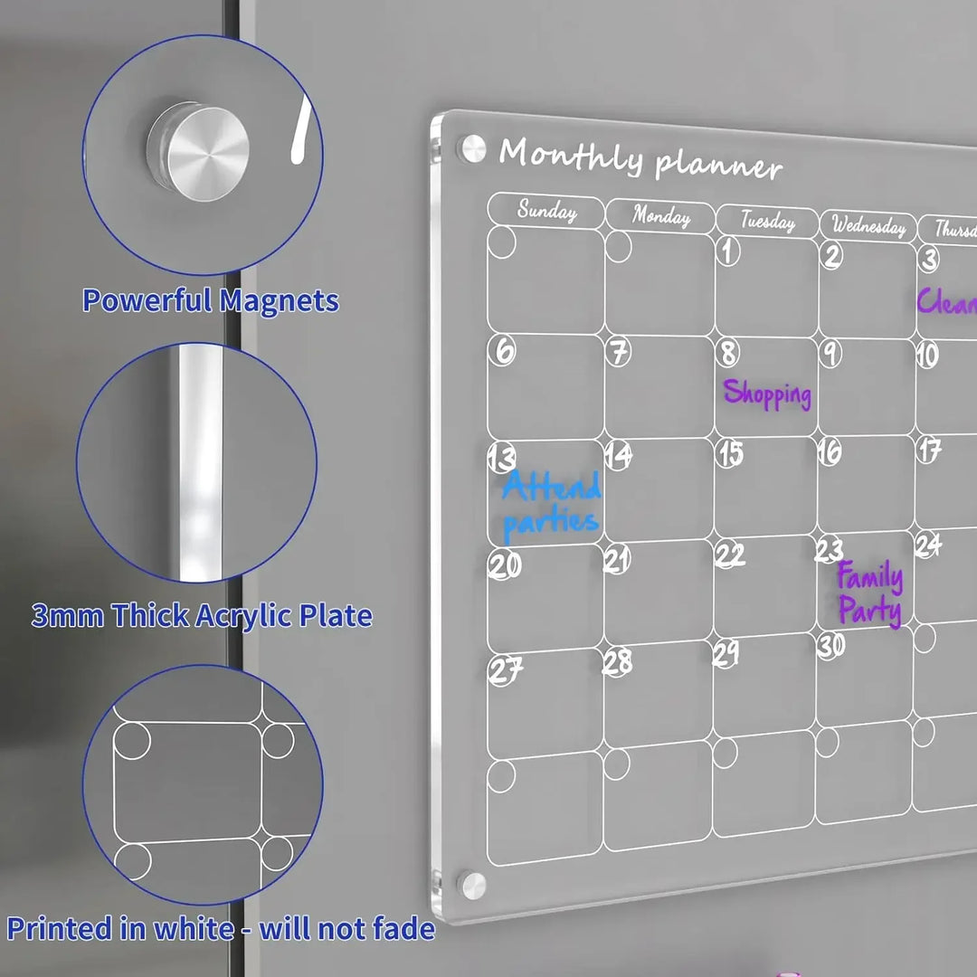 Clear Acrylic Magnetic Fridge Calendar Board