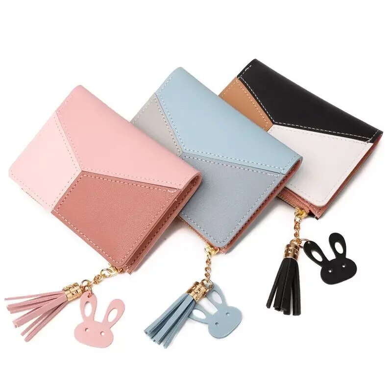 Chic Plaid Mini Wallet with Tassel