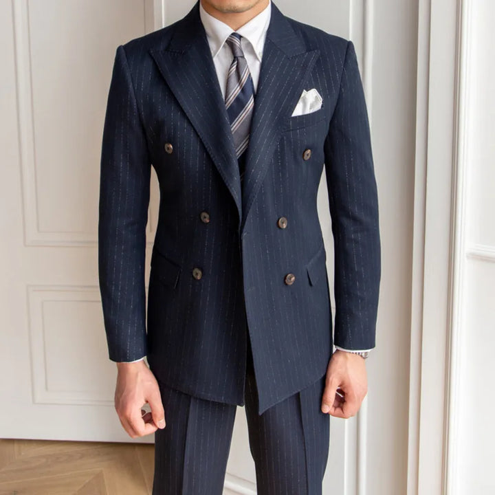 Metallic Stripe Double Breasted 2-Piece Men's Suit