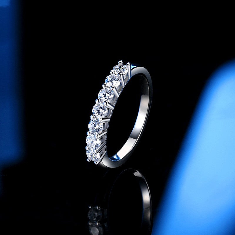 Couple S925 Silver Personalized Half Circle Seven Diamond Ring