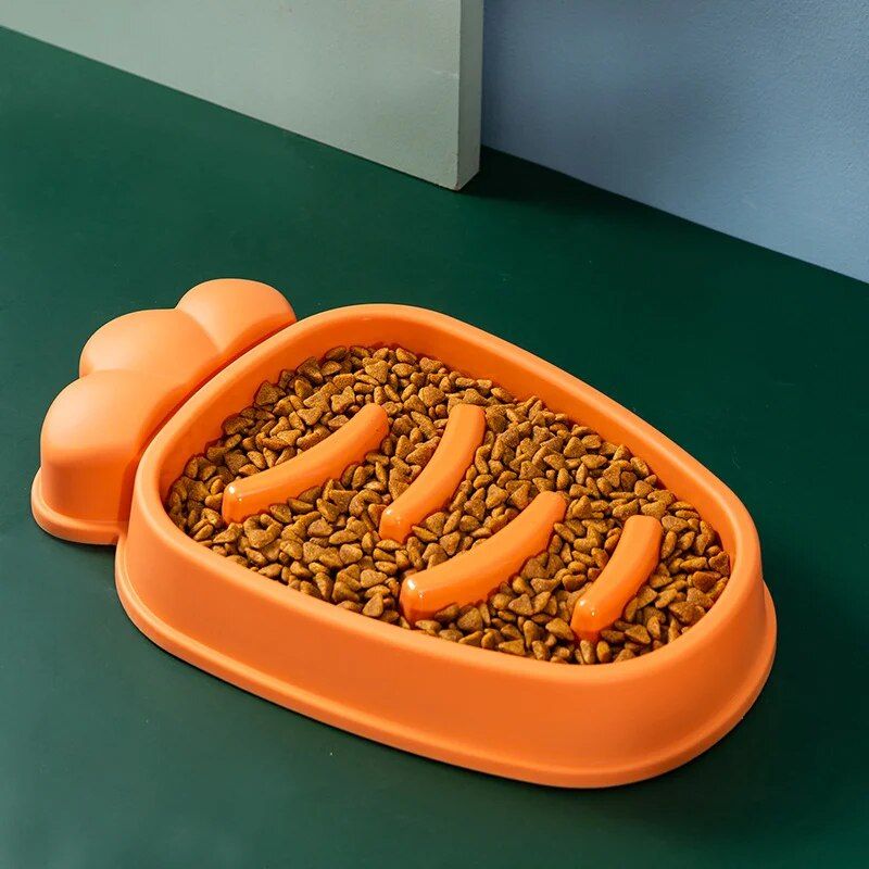 Carrot Design Anti-Choke Slow Feeder Bowl for Cats and Dogs