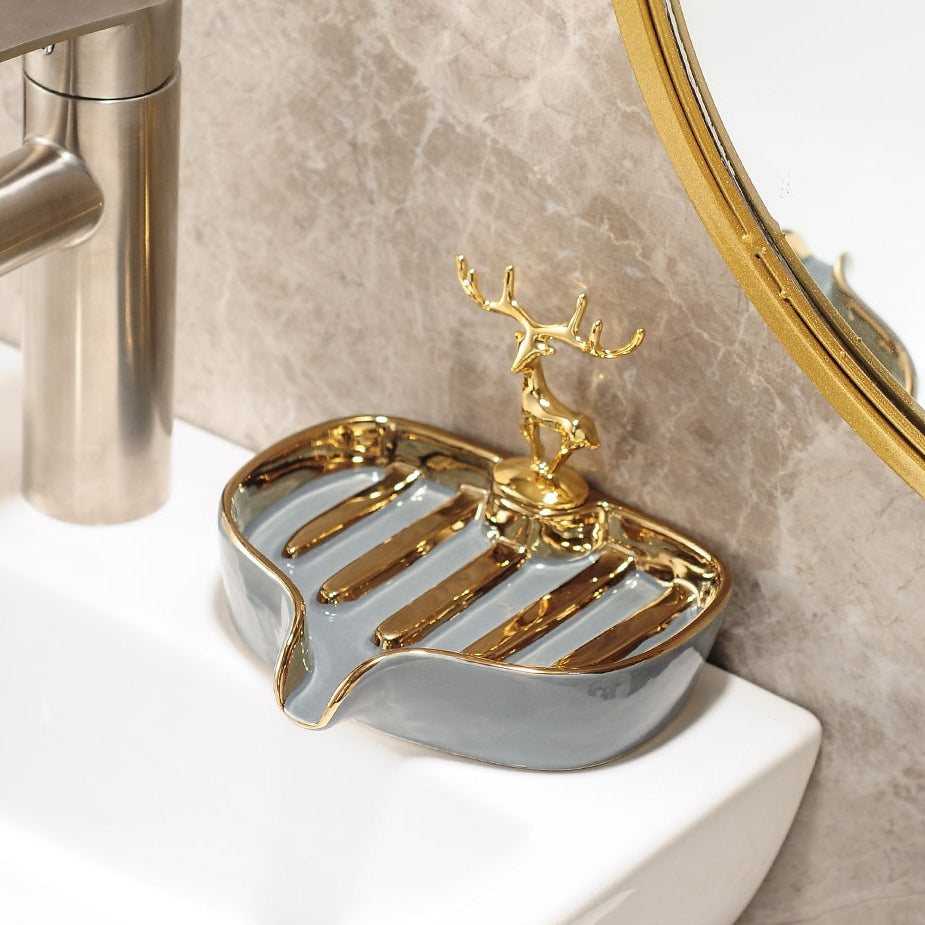 Ceramic Soap Dish for Bathroom with Drainage Holder