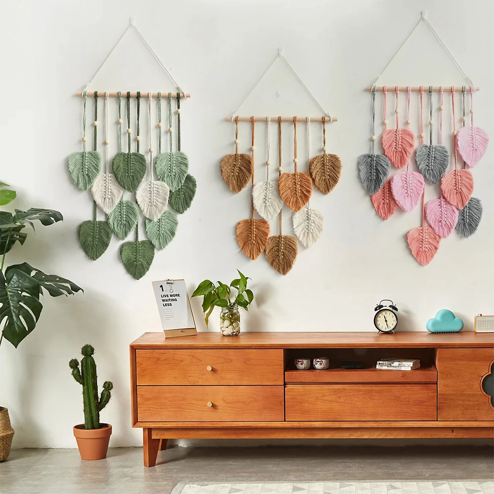 Handwoven Cotton Rope Leaf Wall Hanging Tapestry