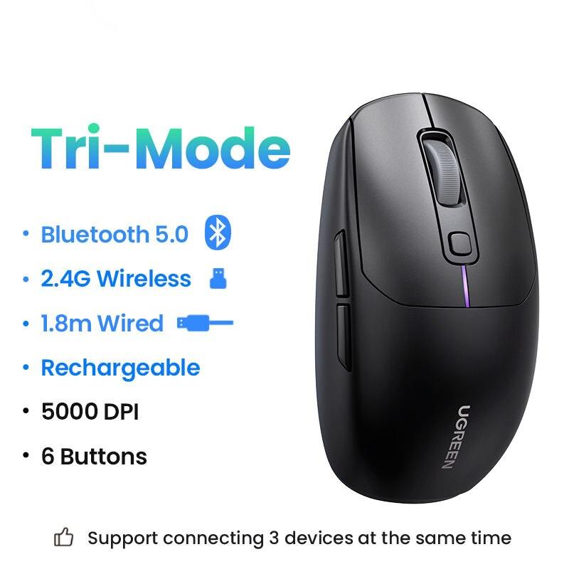 Wireless Bluetooth 5.0 & 2.4G Ergonomic Mouse - 4000DPI, 6 Silent Buttons, Dual Mode Connectivity