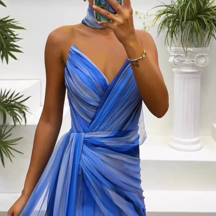 Summer Fashion Sleeveless Elegant Slit Print Dress