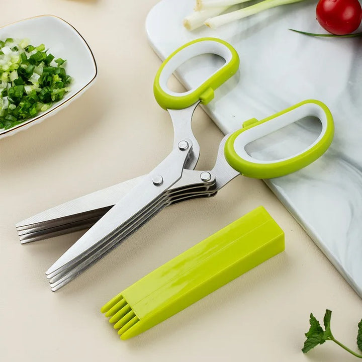 5-Blade Stainless Steel Herb Scissors with Cleaning Brush