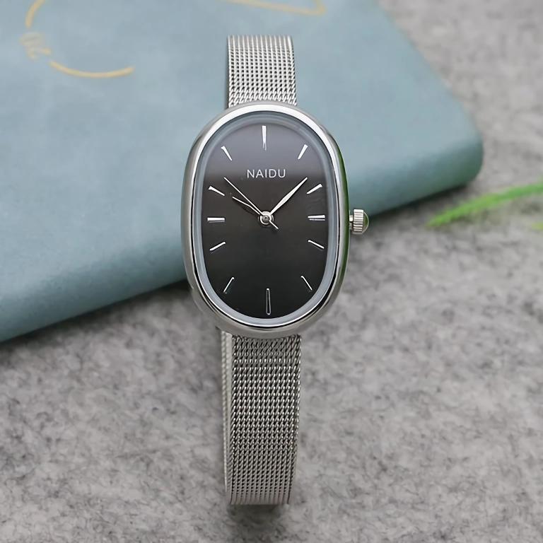 Elegant Quartz Stainless Steel Small Oval Watch for Women