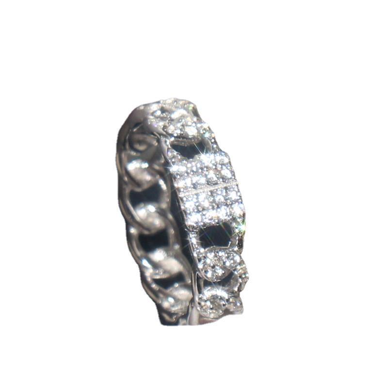 S925 Sterling Silver Diamond Chain Ring