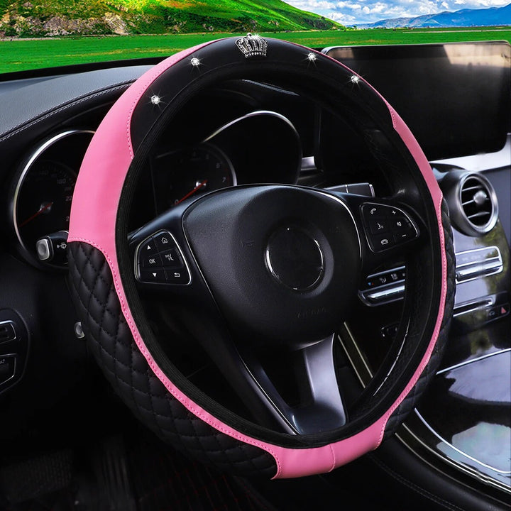 Luxury Leather Diamond Crown Steering Wheel Cover