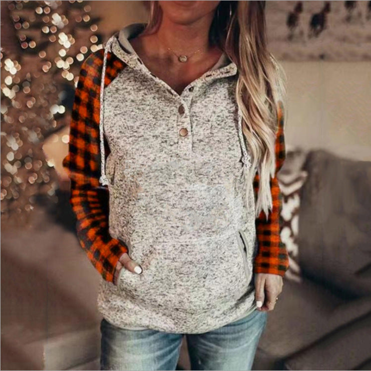 Women's Casual Long Sleeve Loose Hooded Color Matching Sweater