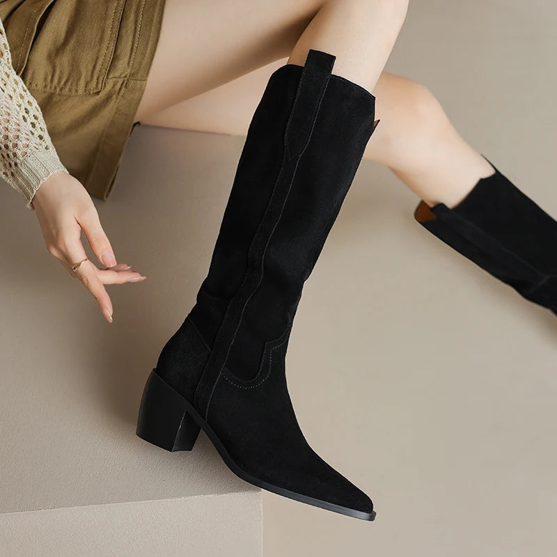 Autumn Winter Chunky Heeled Cowgirl Boots