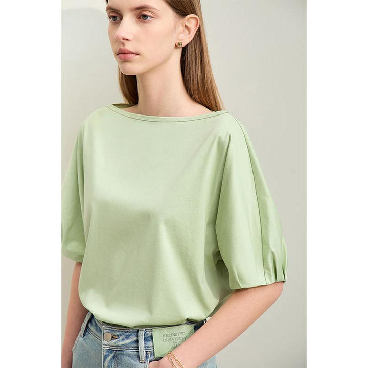 Summer Casual Slash Neck Lantern Sleeve Top