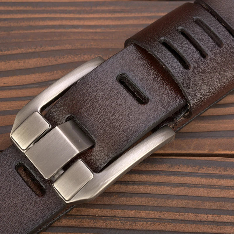 3.8CM Men's Genuine Leather Belt – Casual Pin Buckle Cowboy Strap for Business