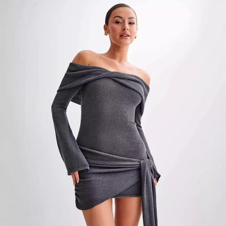 Sweaters Off-shoulder Tied Dress