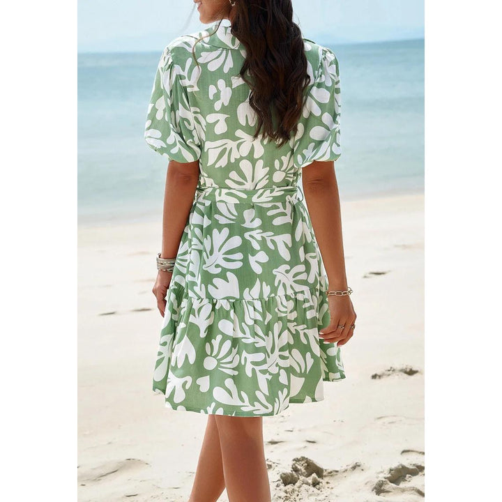 Elegant Printed Short Sleeved Dress for Spring/Summer