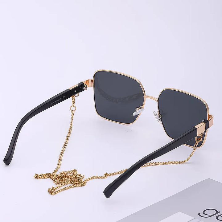 Oversized Square Sunglasses with Chain