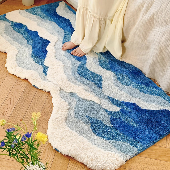 Wave-Inspired Irregular Plush Area Rug