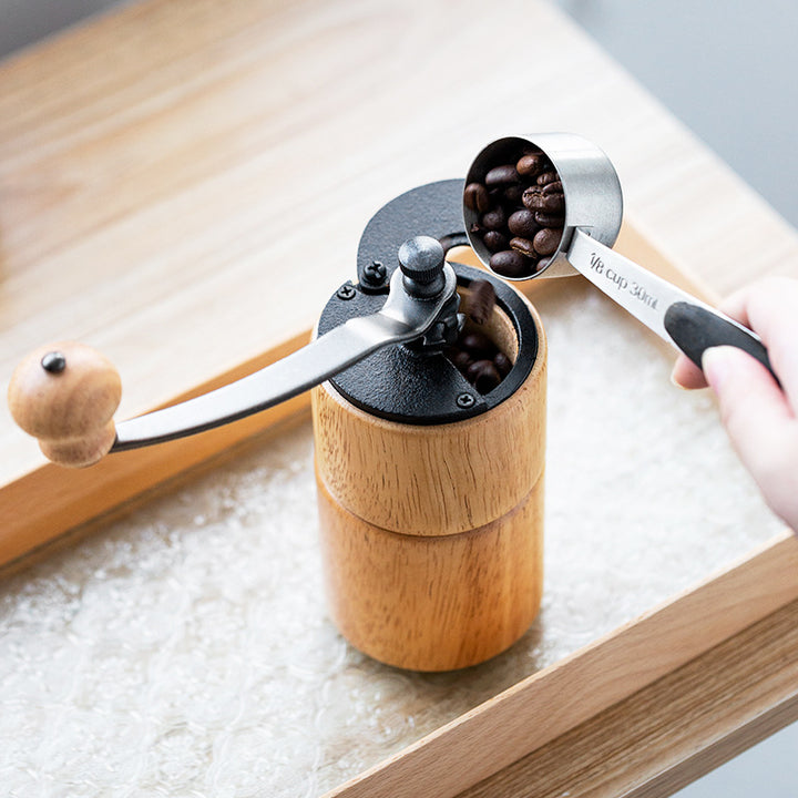 Portable Wooden Manual Coffee Grinder with Steel Conical Burr