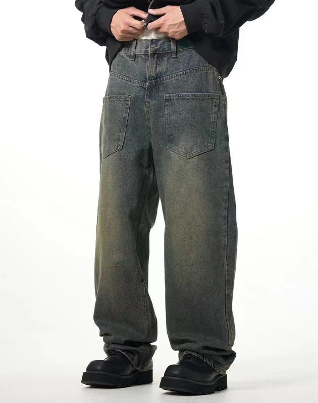 Men's Washed Distressed Drooping Straight Casual Jeans