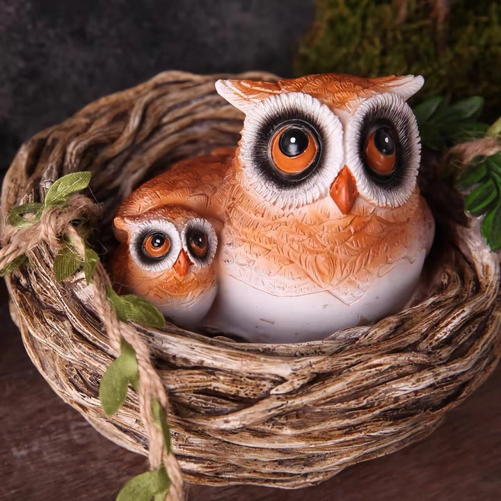 Owl in Nest Resin Sculpture