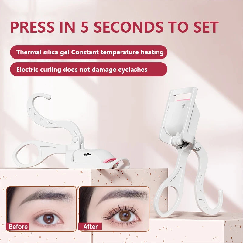 Electric Heated Eyelash Curler with 2-Level Temperature Control, Portable & Rechargeable