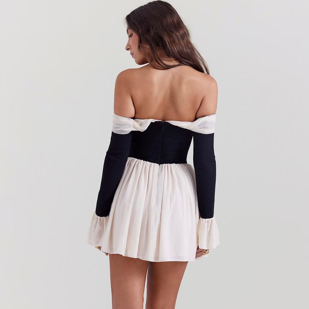 Elegant Strapless Backless Mini Dress with Flare Sleeves