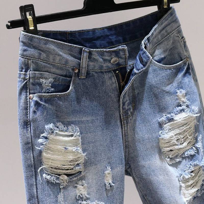 Korean Style All-match Social Style Ripped Harem Jeans Women's Pants Loose Wear Mixed Batch