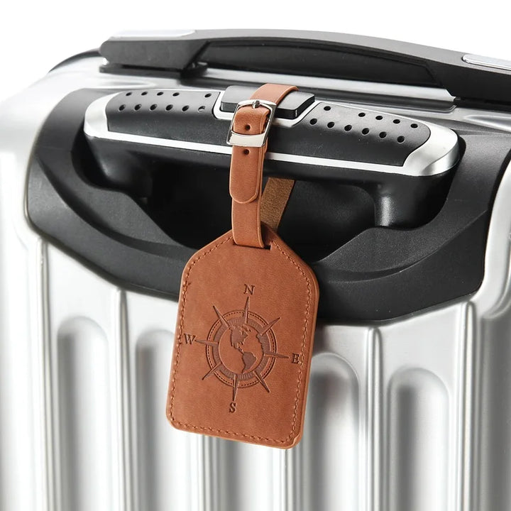 Compass Leather Luggage Tag