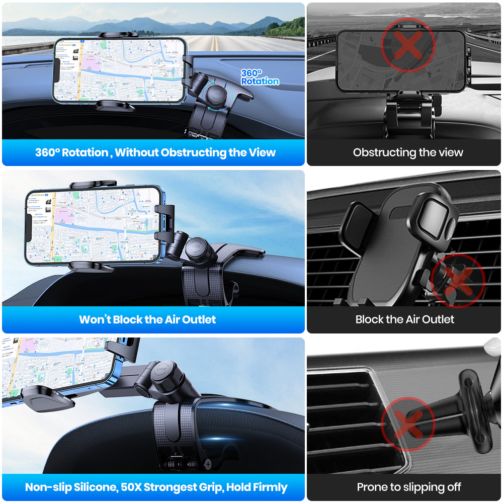 Dashboard Car Phone Holder Clip Mount, One-Handed GPS Stand for Safe Driving