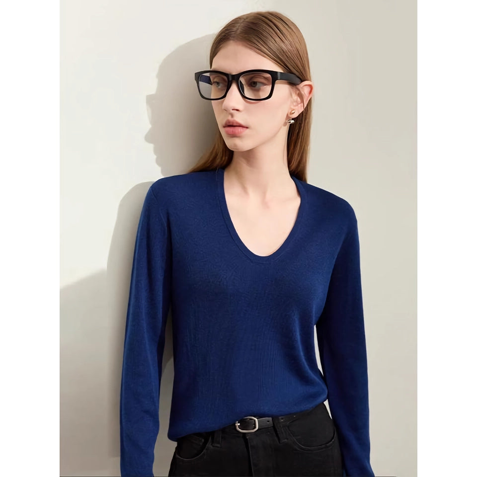 Minimalist Spring U-neck Slim-fit Casual Pullover